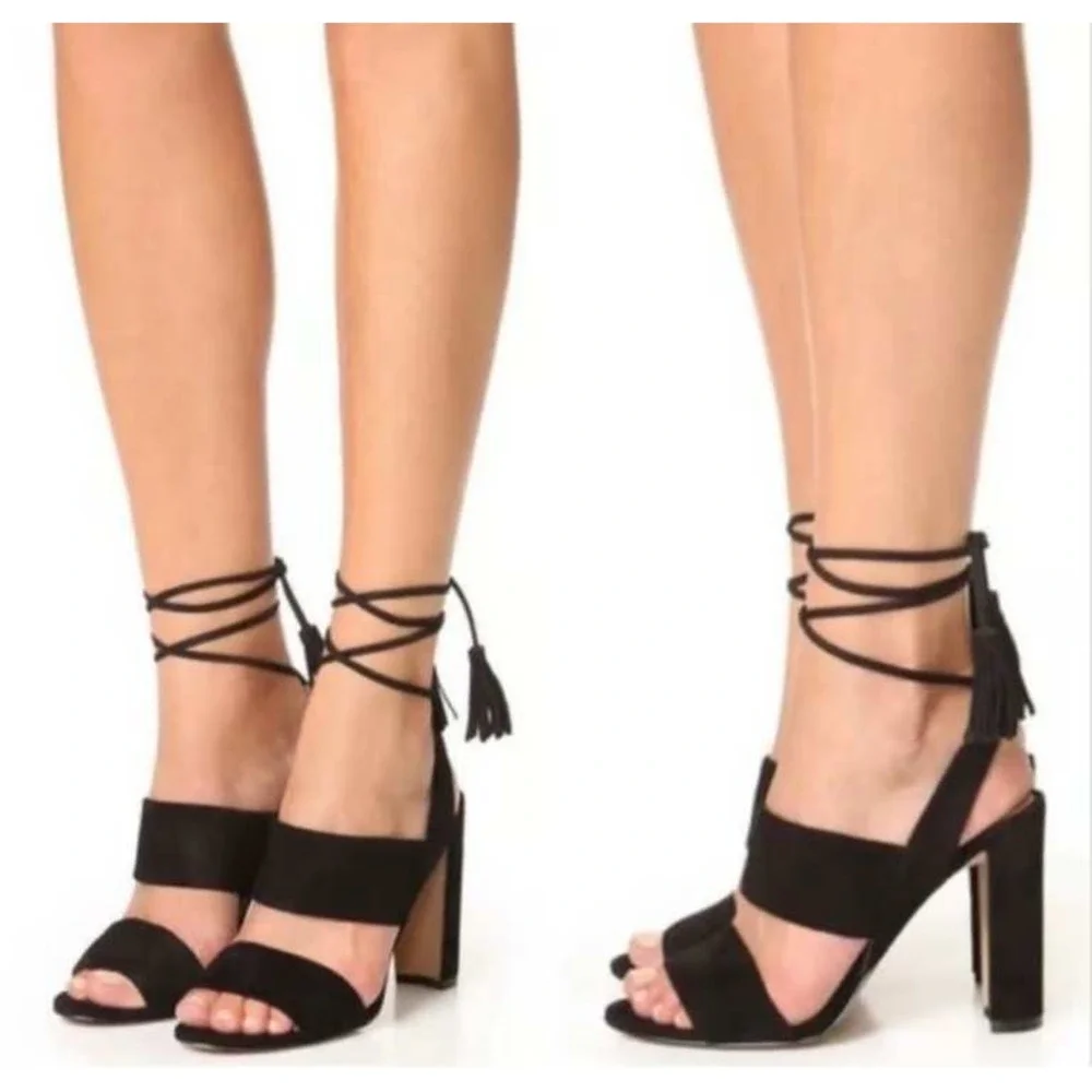 MADEWELL Octavia Tassel Black Suede High Heel Sandals 10